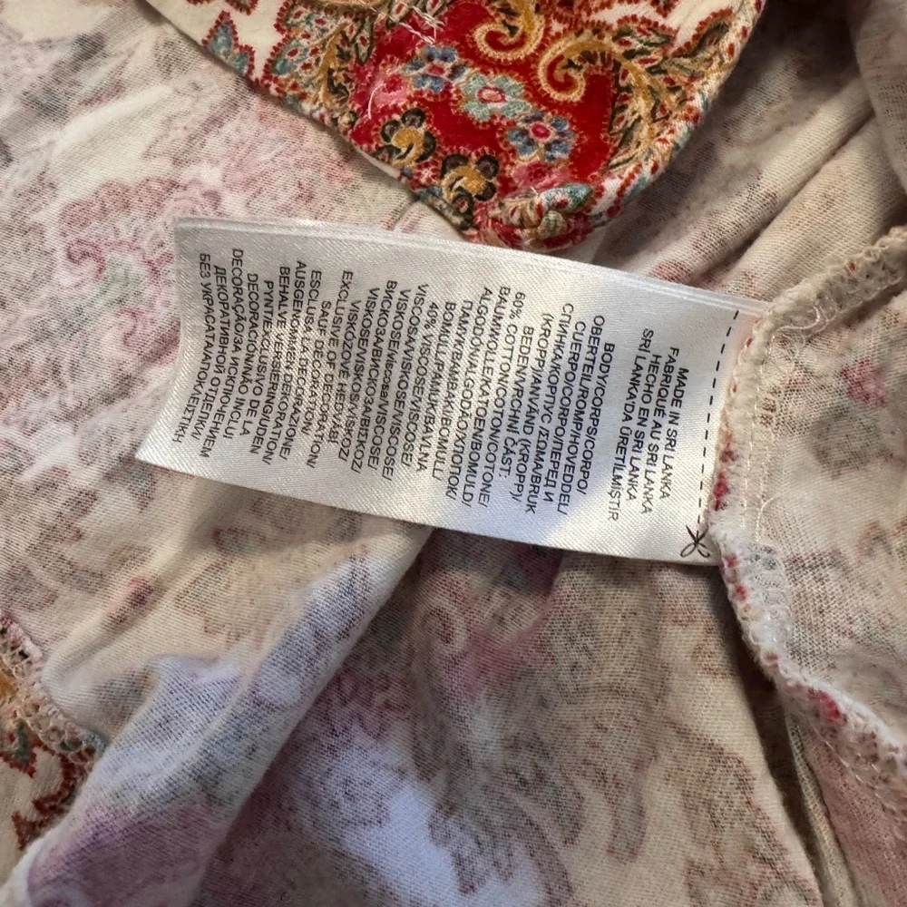 $50 Ralph Lauren Women Ivory Graphic Print‎ Long Paisley-Print Pajama Top Size L